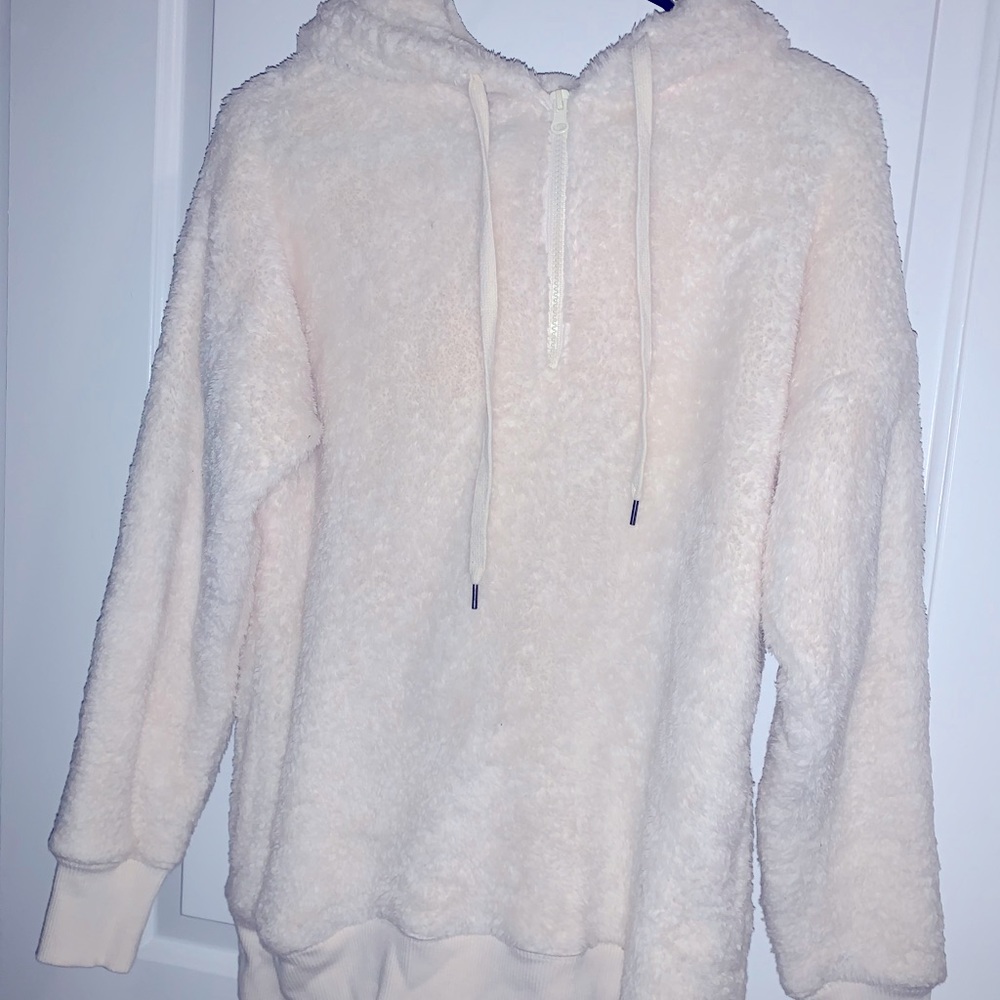 off white faux fur quarter zip